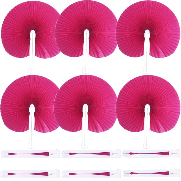 Bestage 20 abanicos de papel plegables color rosa fuerte 26x23 cm