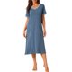 thumbnail image 1 of INSPIRE CHIC Camisón de Mujer con Cuello en V y Bolsillos, Manga Corta con Abertura Lateral, Bata de Noche con Ribete en Contraste para Primavera Verano M Azul, 1 of 6