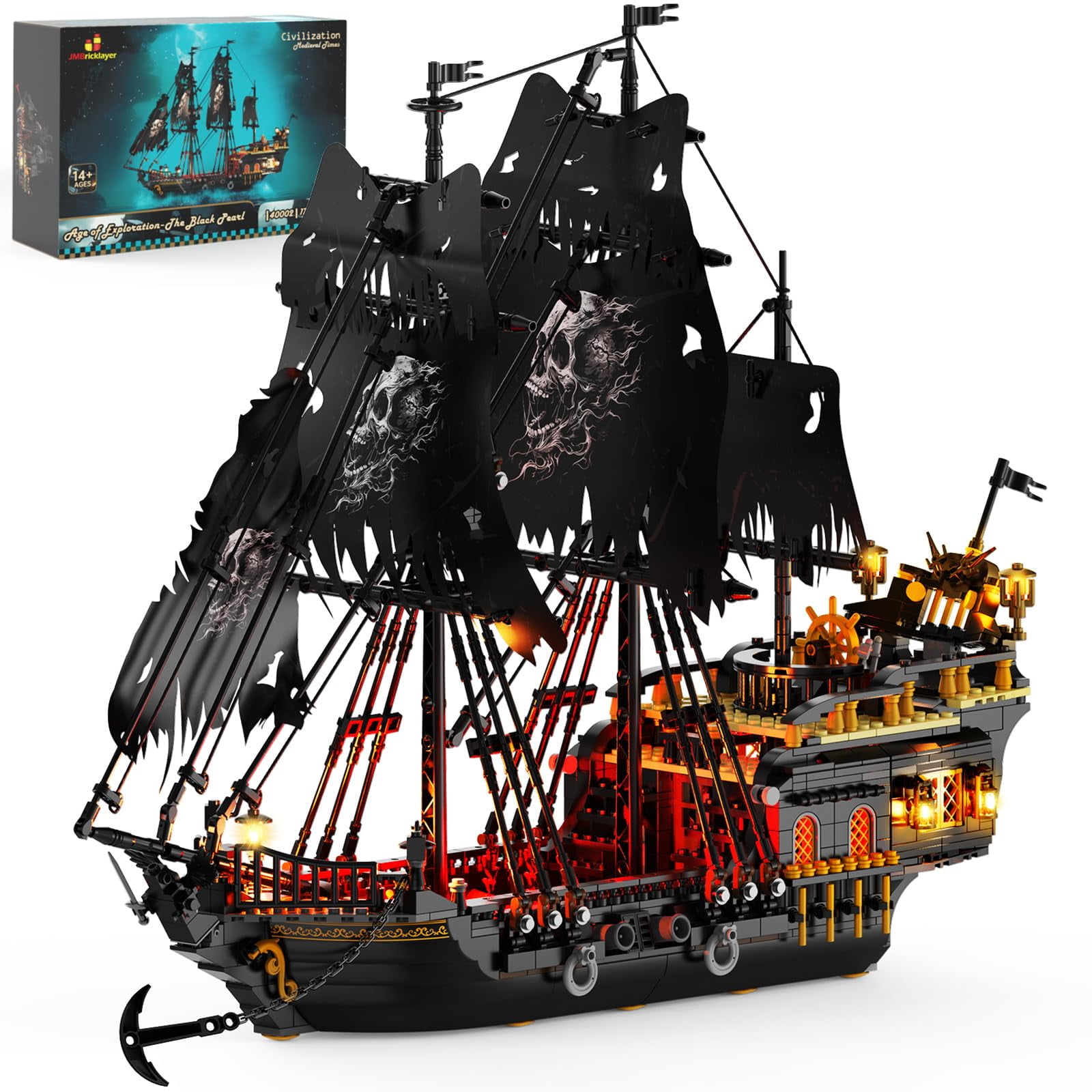 Jmbricklayer - Juguete De Construcción Jm Bricklayer Pirate Ship Con Luces 1713 Piezas 14+