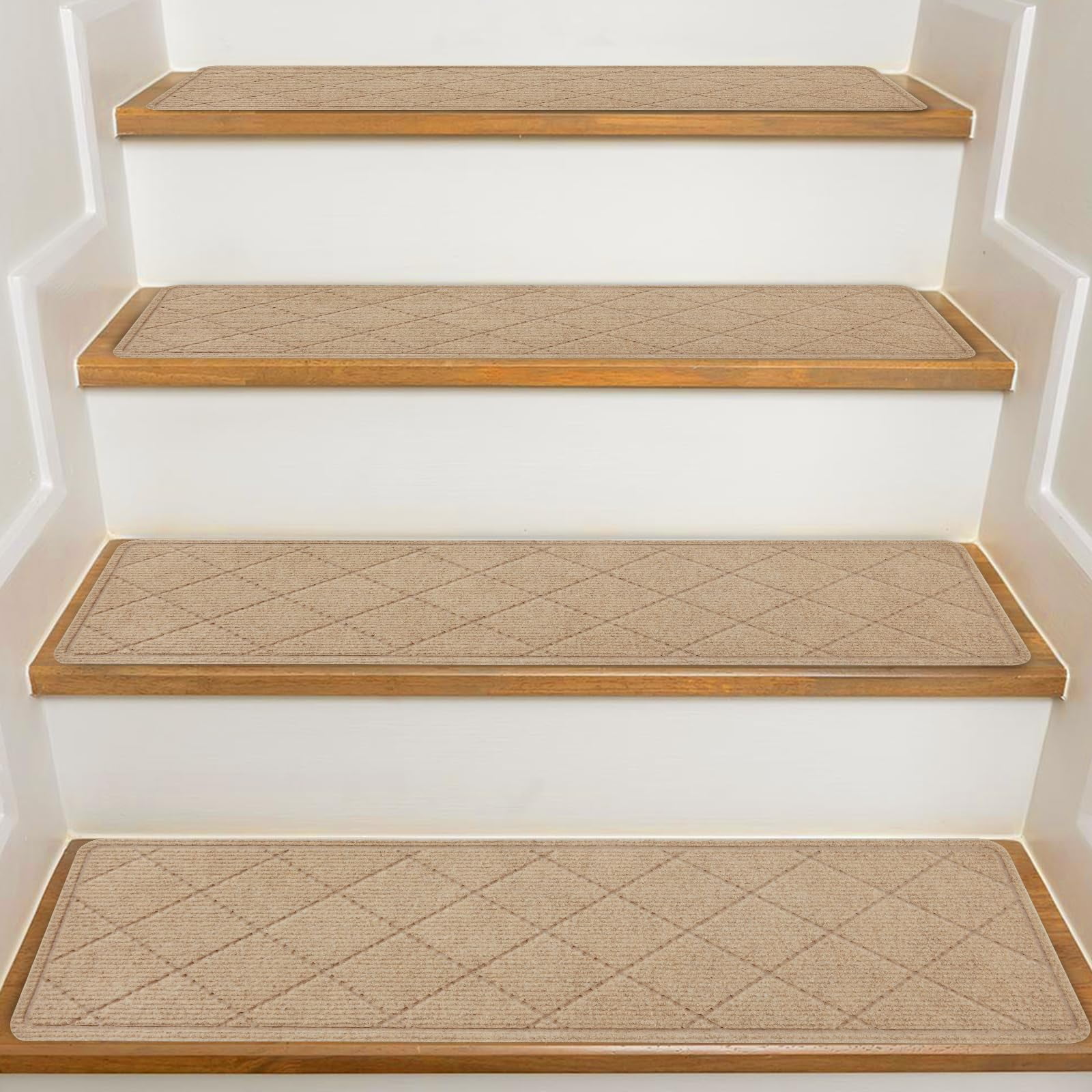 Alfombra Para Escalones Kooteta 20 X 76 Cm Antideslizante Beige, Paquete De 15