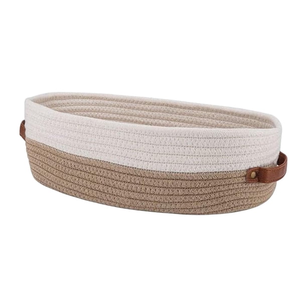 Canasta tejida de algodón con manijas de guarnición recipiente nórdico organizador de baño contenedor canasta de almacenamiento decorativo para dormit Caqui y blanco