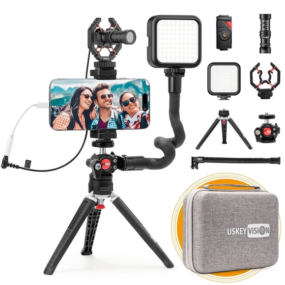 Kit de vlogs USKEYVISION V-Master con trípode de luz para micrófono