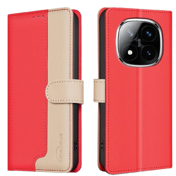 Funda Cartera con Bloqueo RFID para Xiaomi Redmi Note 14 Pro 5G con Ranuras y Soporte Rojo
