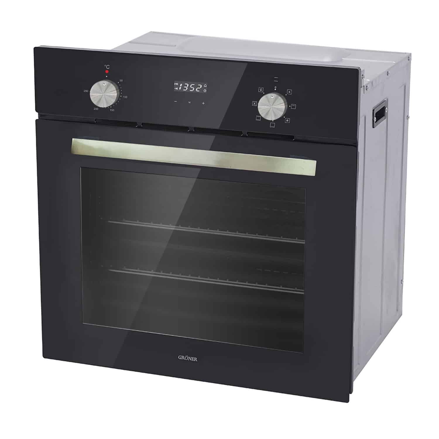 Groner - Horno Eléctrico Empotrable Black Triple Vidrio 7f 56l