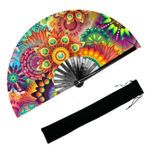 Ventilador De Mano Plegable Ykuzlx Uv Glow, Grande, 33 Cm, Con Forma De Sol