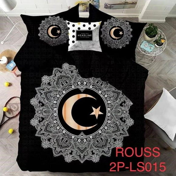 Cobertor de verano tipo quilt tamaño 2 Plazas Negro con Luna y Estrella