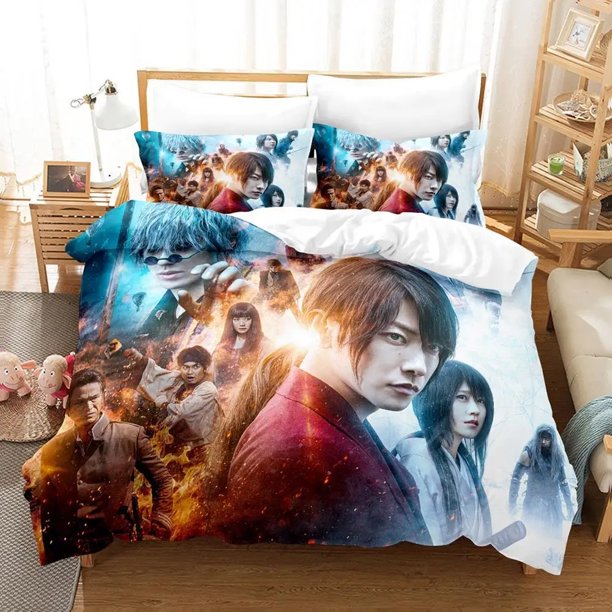 Fashion Anime Rurouni Kenshin Bedding Set Boys Girls Twin Size Duvet Cover Pillowcase Bed Kids Adult Fashion Home Textiles Bed Sheets
