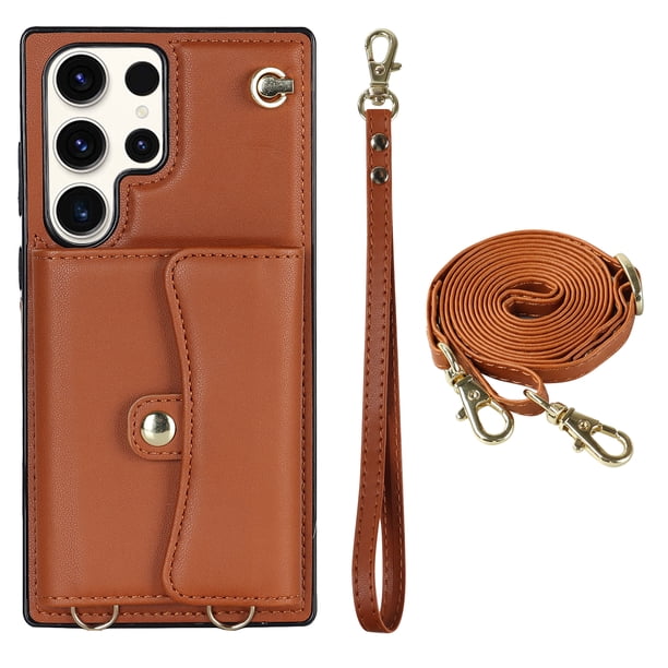 Crossbody PU Leather Phone Case For Samsung Galaxy S23 S22 Plus Note 20 Ultra Wallet Card Slots Magnetic Lanyard Cover