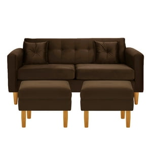 Bodevir - Sofa New Retro 3C + 2 Pouf Felpa 04 Chocolate