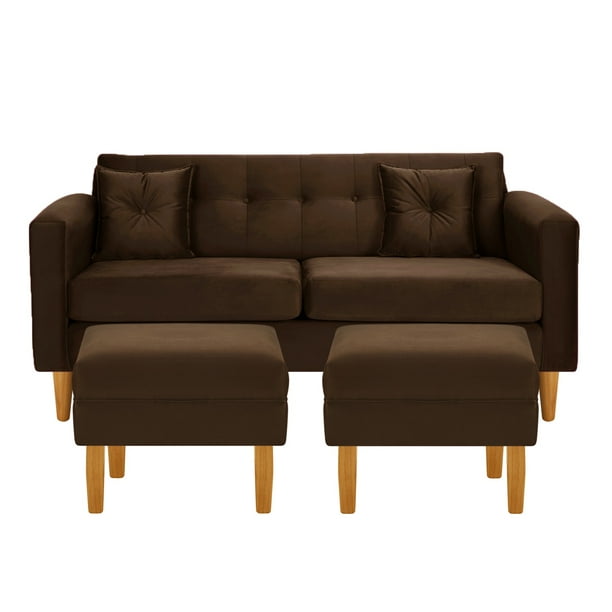 Sofa New Retro 3c + 2 Pouf Felpa 04 Chocolate