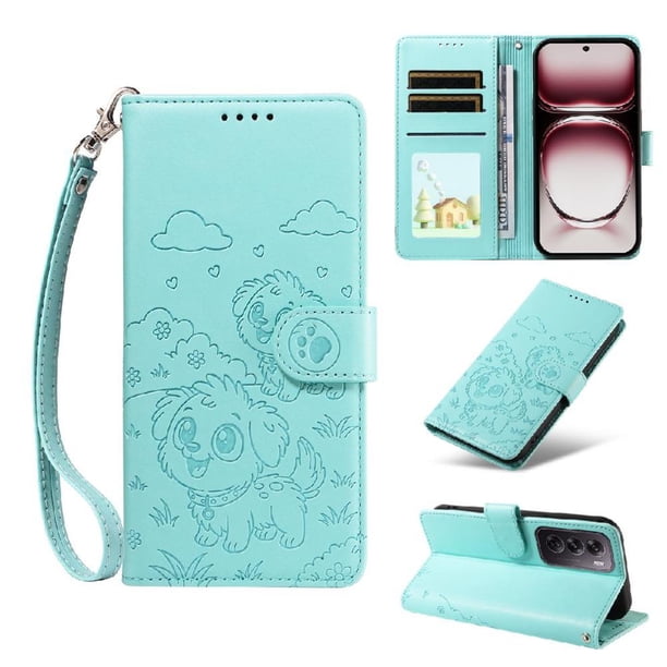 Funda Billetera FOXDOCK Compatible con OPPO Reno 12 5G, Diseño Perrito Tierno, Ranuras para Tarjetas y Soporte Plegable