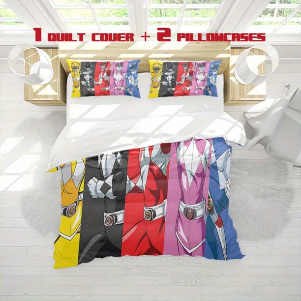 3pcs Power Rangers Colorful Warrior Illustration Printed Three Piece Bedding Set Soft Quilt Cover And Two Pillowcases