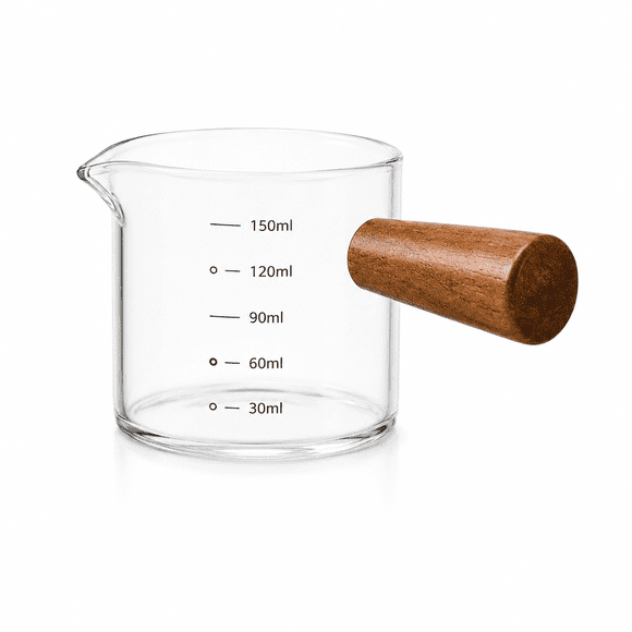 Taza Medidora 150 ml de Vidrio Mango Madera Transparente