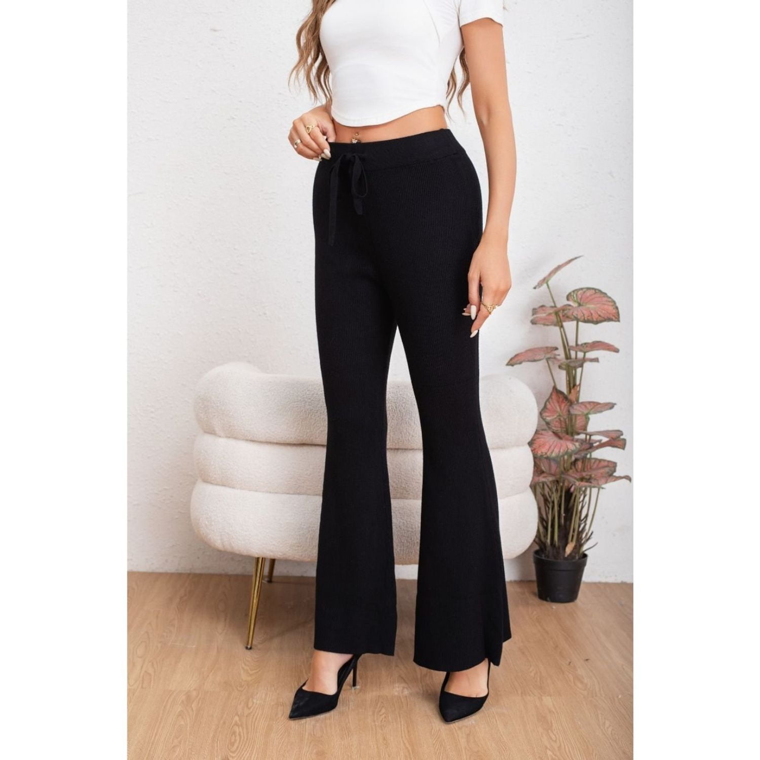 Likeshop - Pantalon Calza Mujer Flare Lanilla Tiro Alto Full Elasticado 5050