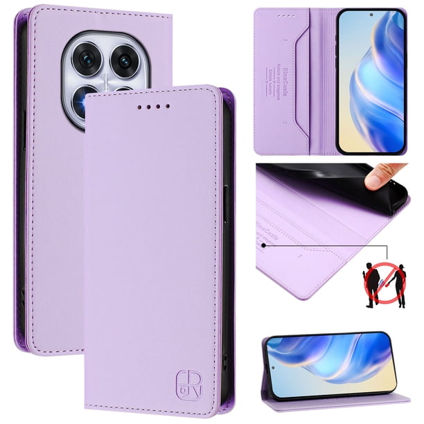 Funda Billetera con Soporte para Xiaomi Redmi Note 14 Pro 4G Bloqueo RFID Plegable Morado claro