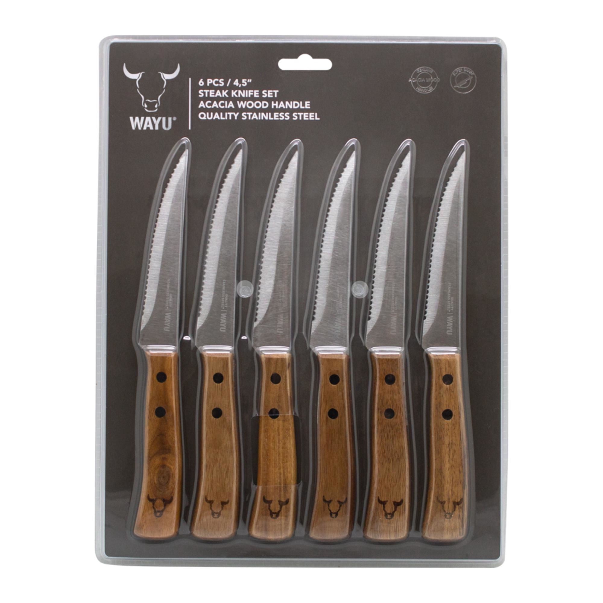 Cuchillo Premium 6 Piezas Acero Inoxidable - Madera Plateado - Café