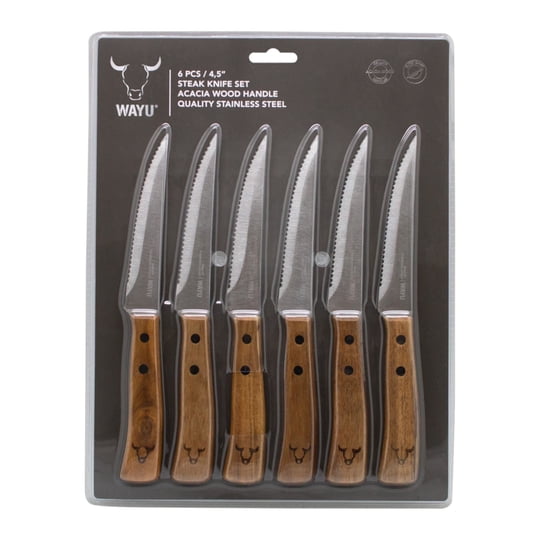 Cuchillo Premium 6 Piezas Acero Inoxidable - Madera Plateado - Café Wayu