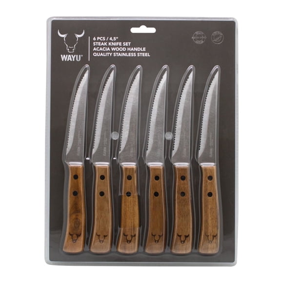 Cuchillo Premium 6 Piezas Acero Inoxidable - Madera Plateado - Café