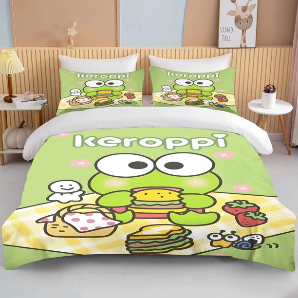 Sanrio Keroppi Printed Bedding Set Cartoon Anime Duvet Cover Comforter Pillowcase Boys Girls Children Adults King Gift Bed Sheets