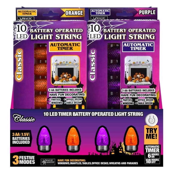 Cadena de luces Magic Seasons naranja/violeta, 23 cm, preiluminadas (12)
