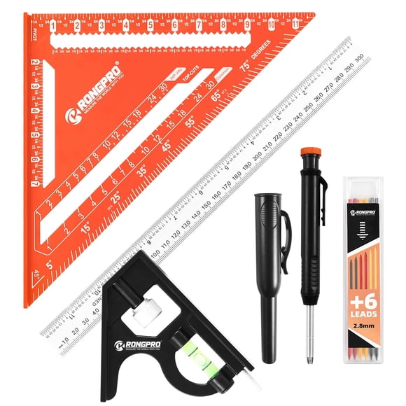 Juego de escuadras para carpintero RONGPRO de aleación de aluminio de 30 cm con lápiz