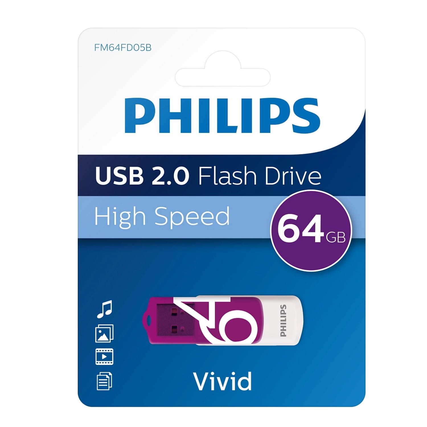 Pendrive 64gb Philips Vivid Fm64fd05b - Ps