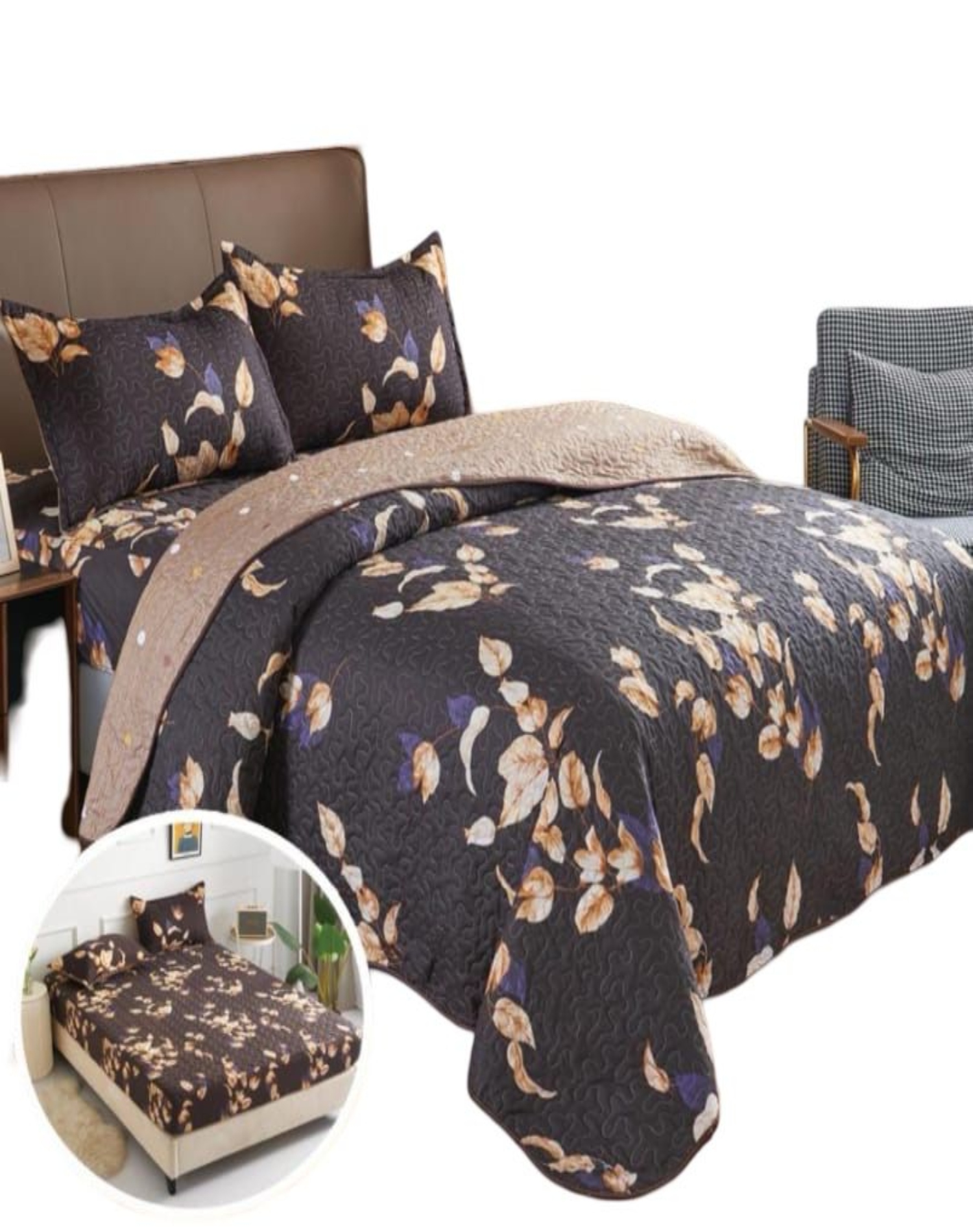 Genérico - Cubrecama Quilt 5 Piezas Con Sábana Incluida C3