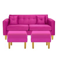 Bodevir - Sofa New Retro 3C + 2 Pouf Felpa 01 Fucsia