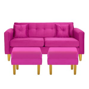 Bodevir - Sofa New Retro 3C + 2 Pouf Felpa 01 Fucsia