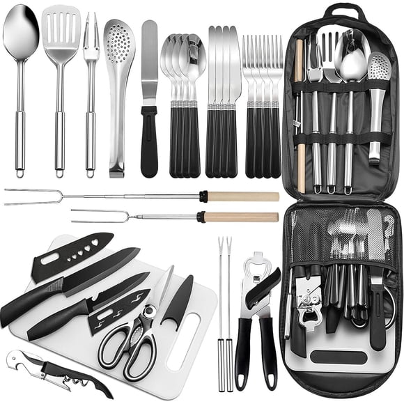 Set De Utensilios De Camping 27 Piezas Acero Inoxidable