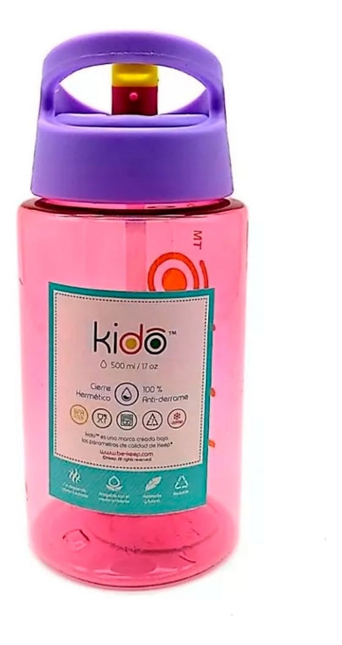 Disparo - Botella Infantil Con Bombilla Para Agua Jugo Rosado