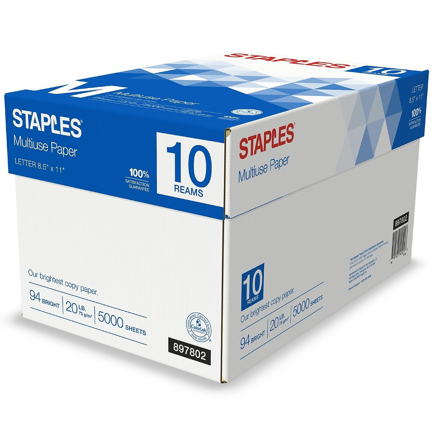 Staples - Impresora, Grapas De Papel Multiusos, 20 Libras, 8,5 X 11, 10 Resmas