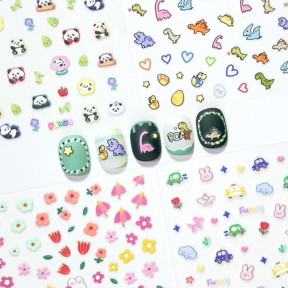 Pegatinas de uñas okiyomi 3D Kawaii – 4 hojas, 292 diseños