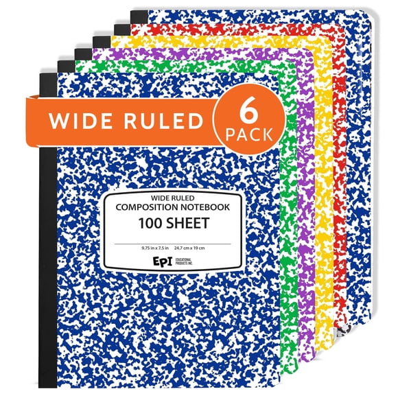 Cuaderno EPI, paquete de 6, rayado ancho, 24.7 x 19 cm, tapa dura
