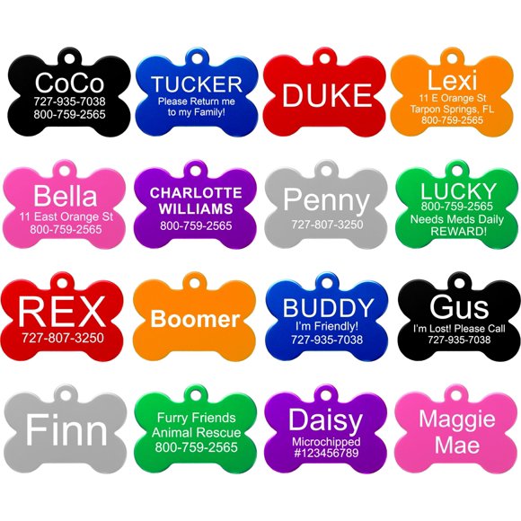 Etiquetas de identificación para mascotas con grabado Providence, 8 formas, 8 colores, 2 tamaños