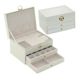 Genérica - Caja De Joyería De Cuero - Organizador Joyas Blanco De 3 Capas