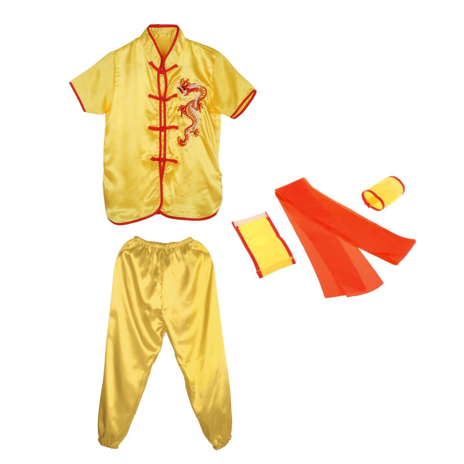 Magideal - Traje Tradicional Chino De Wushu, Uniforme Tai, Traje De Ejercicio Qigong, Trajes De Artes Marciales Para Adultos Y Niños, Comodidad Ligera , Amarillo 120