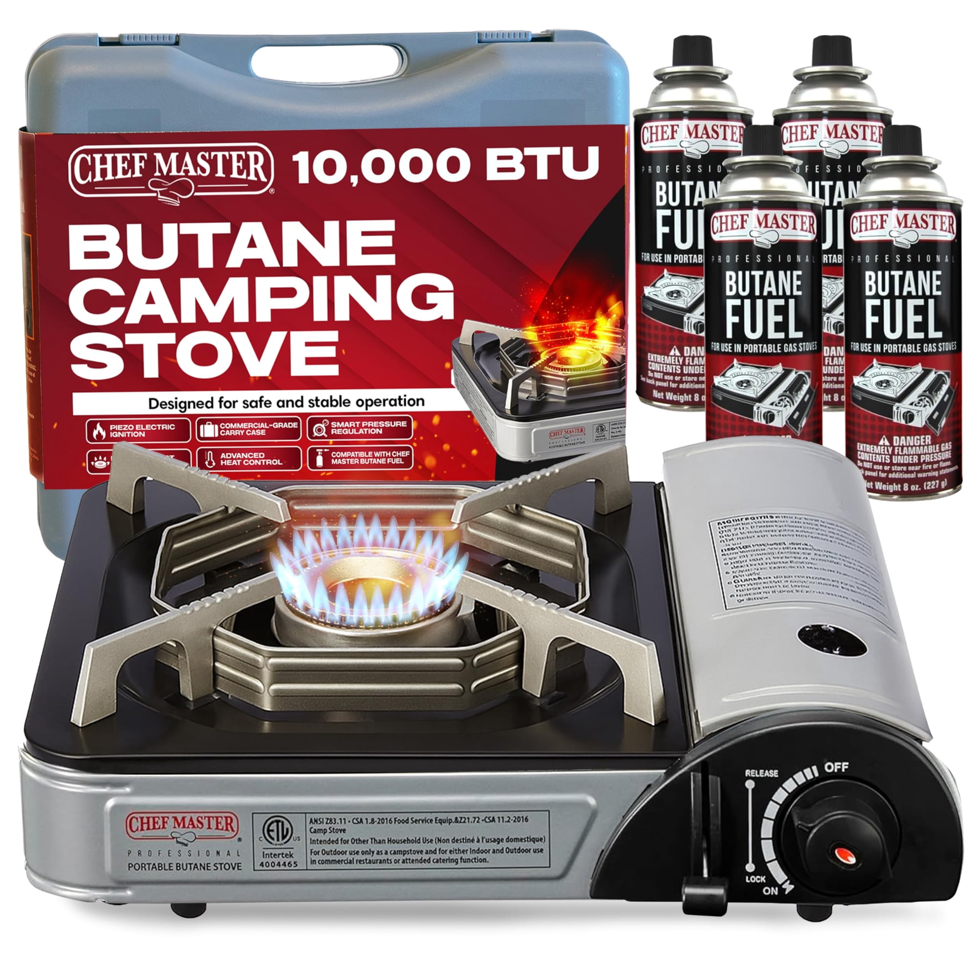 Estufa De Sobremesa Chef Master 90011 De Butano Con 4 X 240 Ml De Combustible