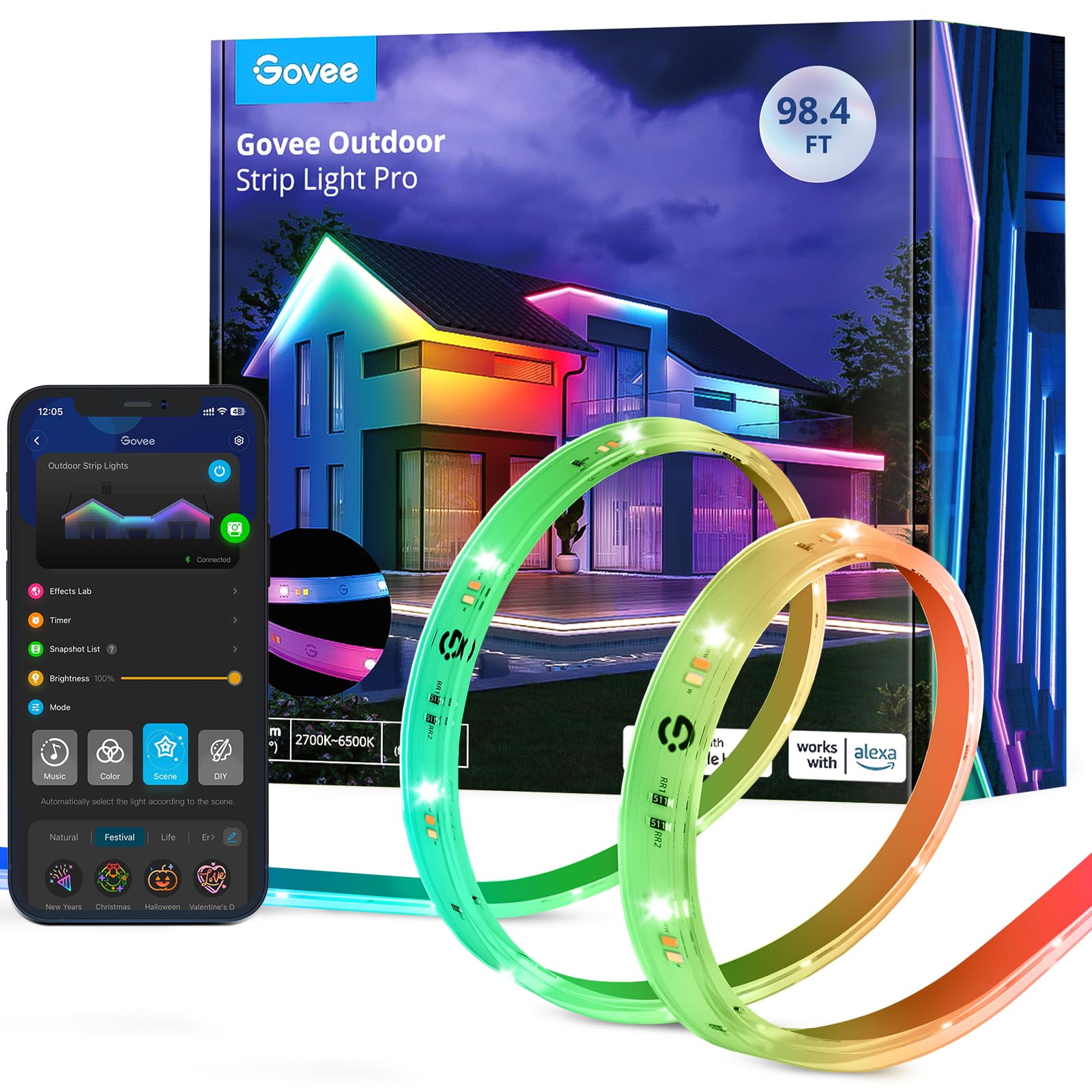 Tira De Luces Led Para Exteriores Govee Rgbic, 30 M, Wifi, Resistente Al Agua