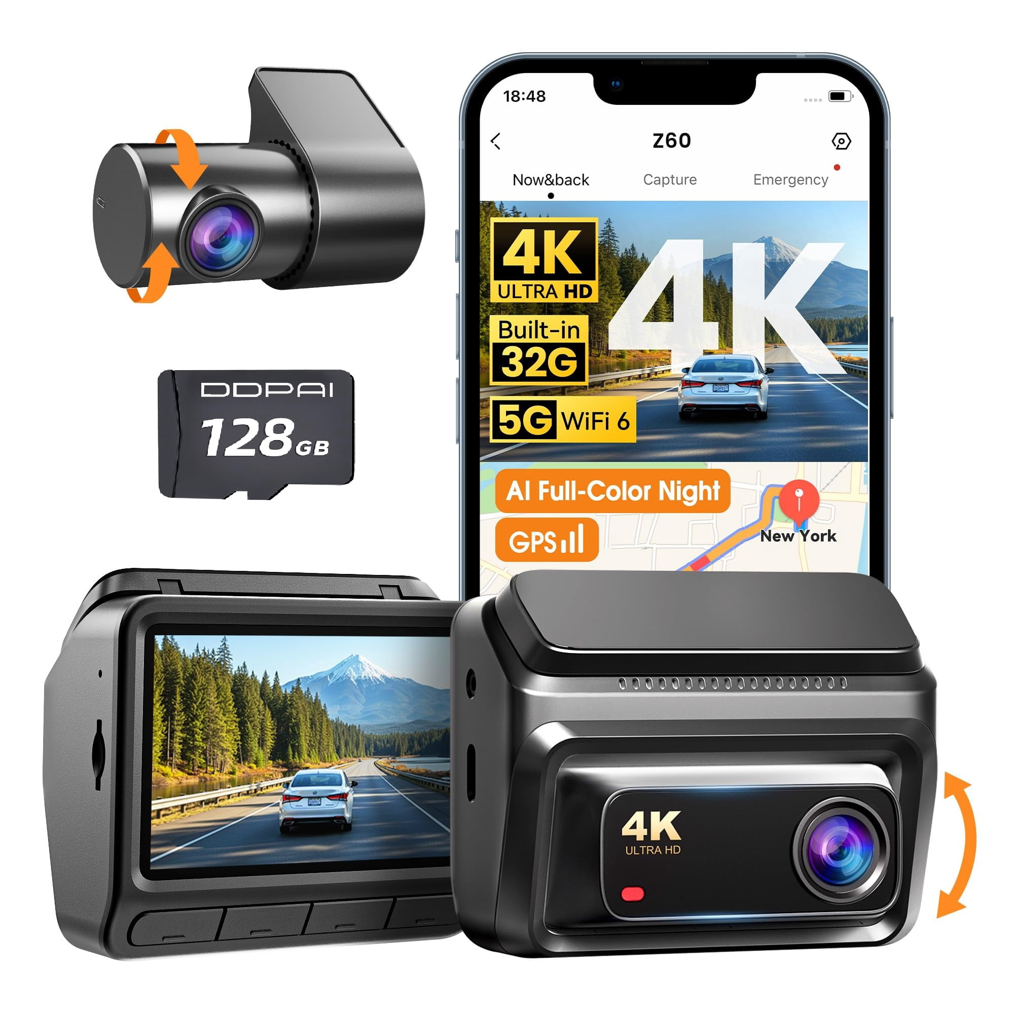 Dash Cam Ddpai Z60 4k Frontal Y Trasera Con 32 Gb Emmc 128 Gb