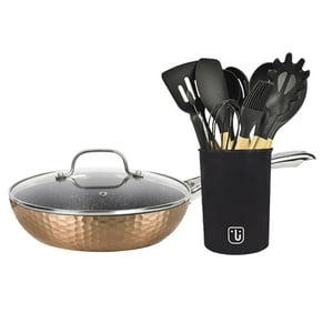 Kit Sartén Antiadherente Copper + Set 12 Utensilios Simplit Dorado