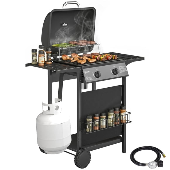 Parrilla a gas Outsunny de 2 quemadores, 18.000 BTU, con ruedas