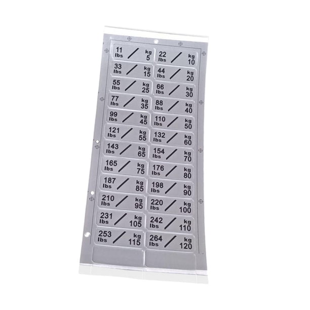 Etiquetas adhesivas para pilas de pesas de máquinas de gimnasio. Pegatinas con números de peso para entrenadores de resistencia. Artículos deportivos. 5 kg de plata