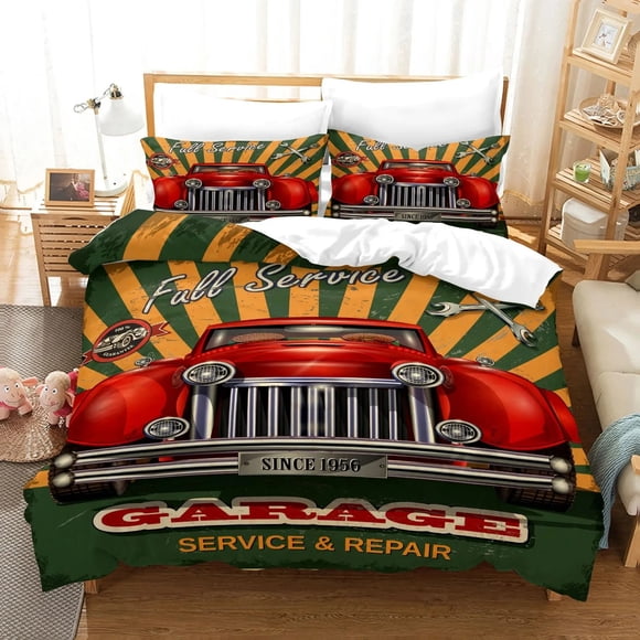 Cars Duvet Cover Traditional Old Car Race Nostalgic American Car Bedding Set Classic Cars Polyester Quilt Cover for Boys TeensBed Sheets