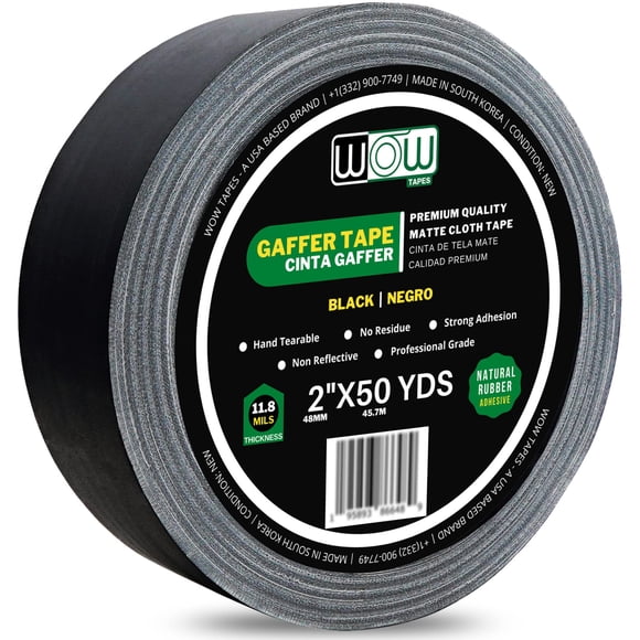 Cinta adhesiva Gaffers Wow, 50 m x 5 cm, negra, sin residuos, antirreflectante
