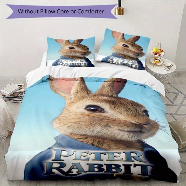 Peter Rabbit-Inspired 3pcs Bedding Set - Includes 1 Cover & 2 Pillowcases, Breathable Polyester, Machine Washable - Perfect for All Seasons S890