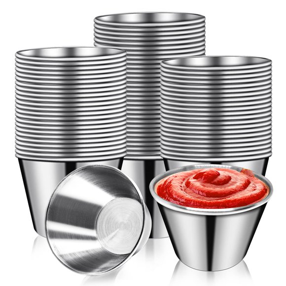 Vasitos para salsa DJZZ 75 ml, paquete de 50, acero inoxidable
