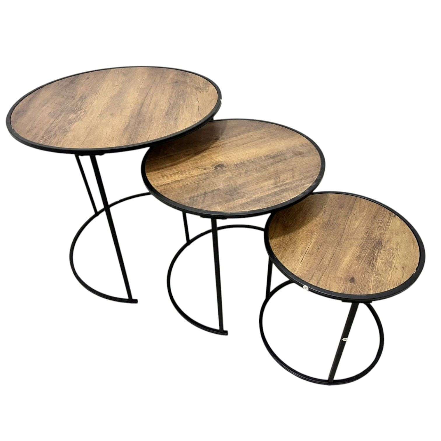 Oem - Set 3 Mesas Laterales Centro Madera Metal Nordica Redonda