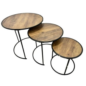 Oem - Set 3 Mesas Laterales Centro Madera Metal Nordica Redonda