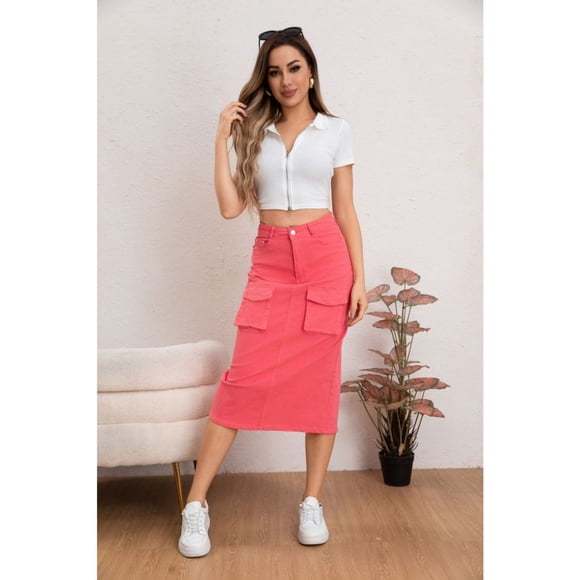 Falda Larga Mujer Cargo Tiro Alto Jeans Full Elasticada 6018